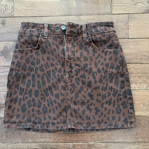 Reformation Jeans Leopard Mini Skirt Cher 25 denim S - Picture 1 of 5